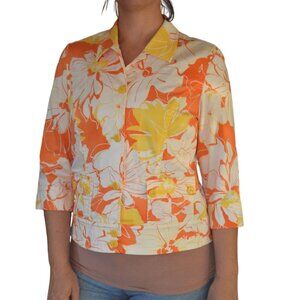 Coldwater Creek Women's Floral Summer Jacket Size 14 Cotton/Spandex Orange White